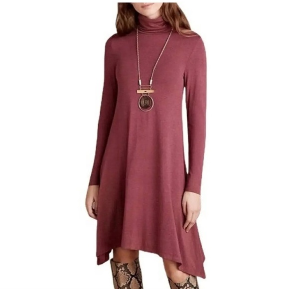 Anthropologie Turtleneck Jersey Knit Dress Asymmetric Hem Size Small - Picture 2 of 8